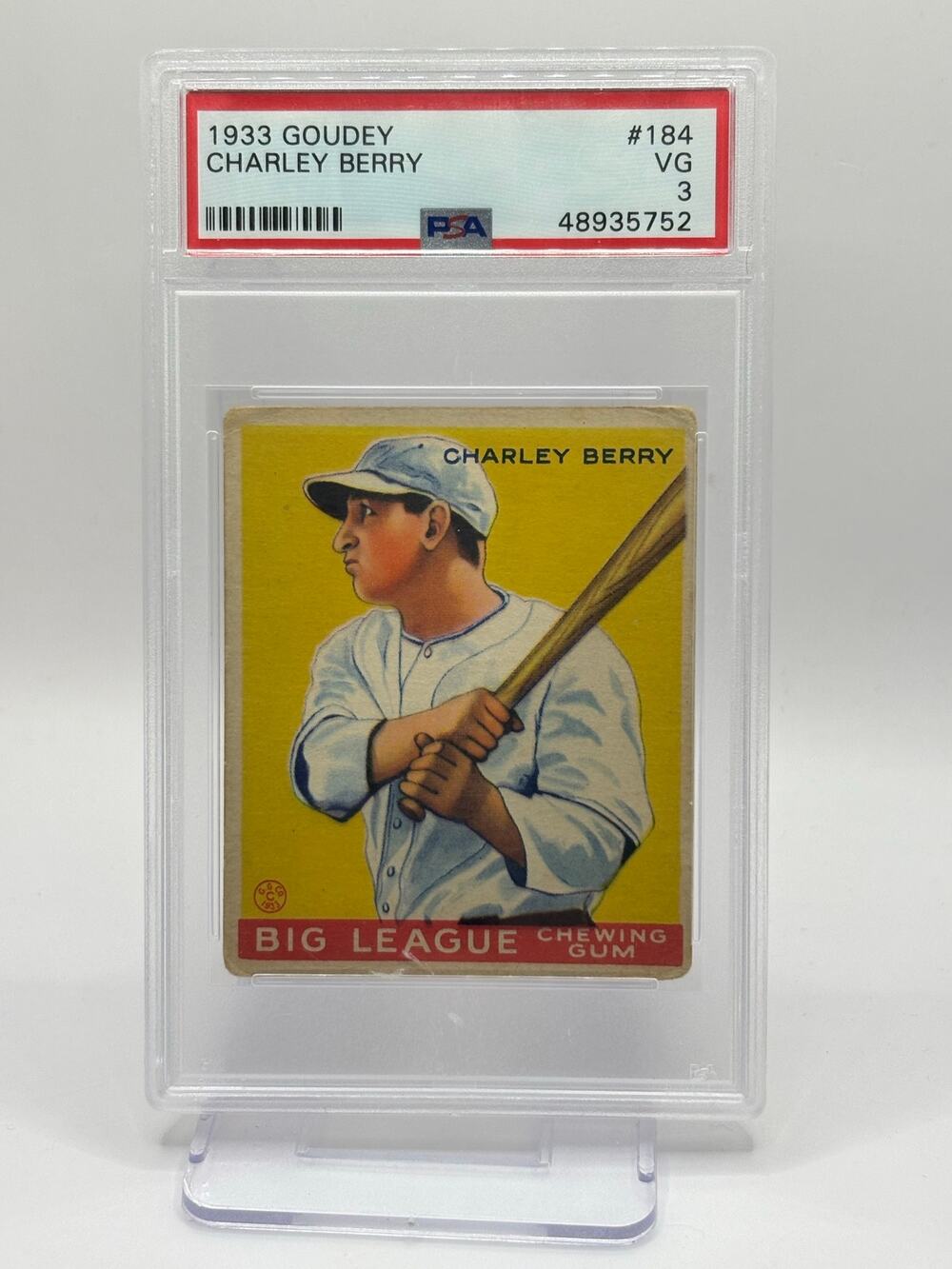 1933 Goudey Big League Chewing Gum Charley Berry #184 PSA 3 VG Athletics Red Sox